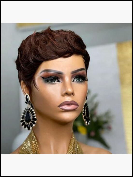 Short Pixie Cut Wig Human Hair Chic Layered Bangs Glueless Machine Made Daily